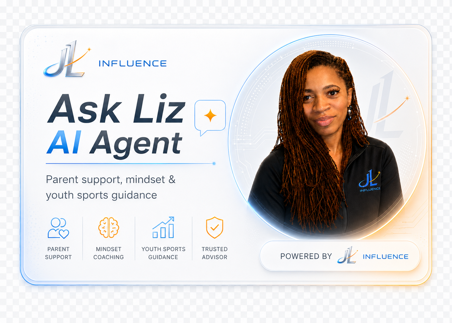 Ask Liz AI Agent — parent support, mindset coaching, and youth sports guidance, powered by JL Influence